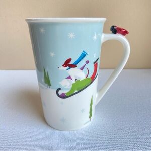 Starbucks 2011 Snow Day holiday mug with dog sledding kids skating red airplane